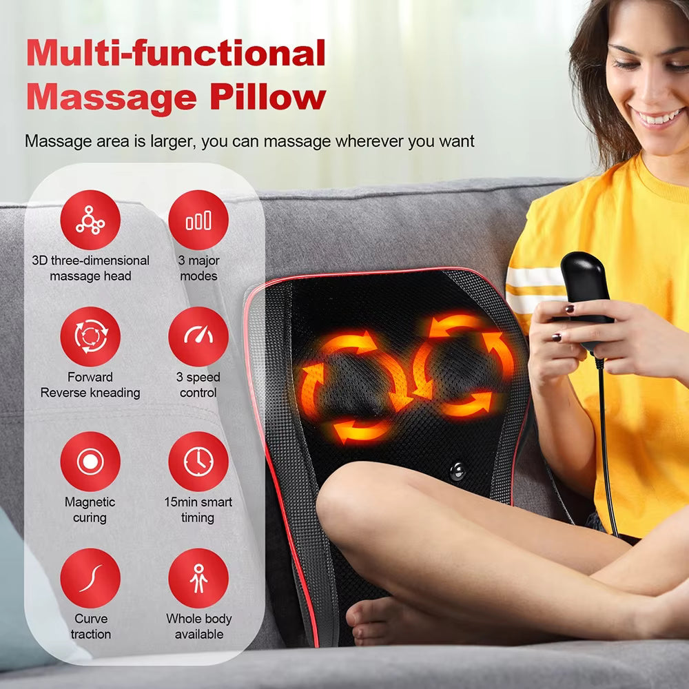 Airbag Neck & Back Massage Pillow – Kneading Lumbar Support Cushion for Chair & Car