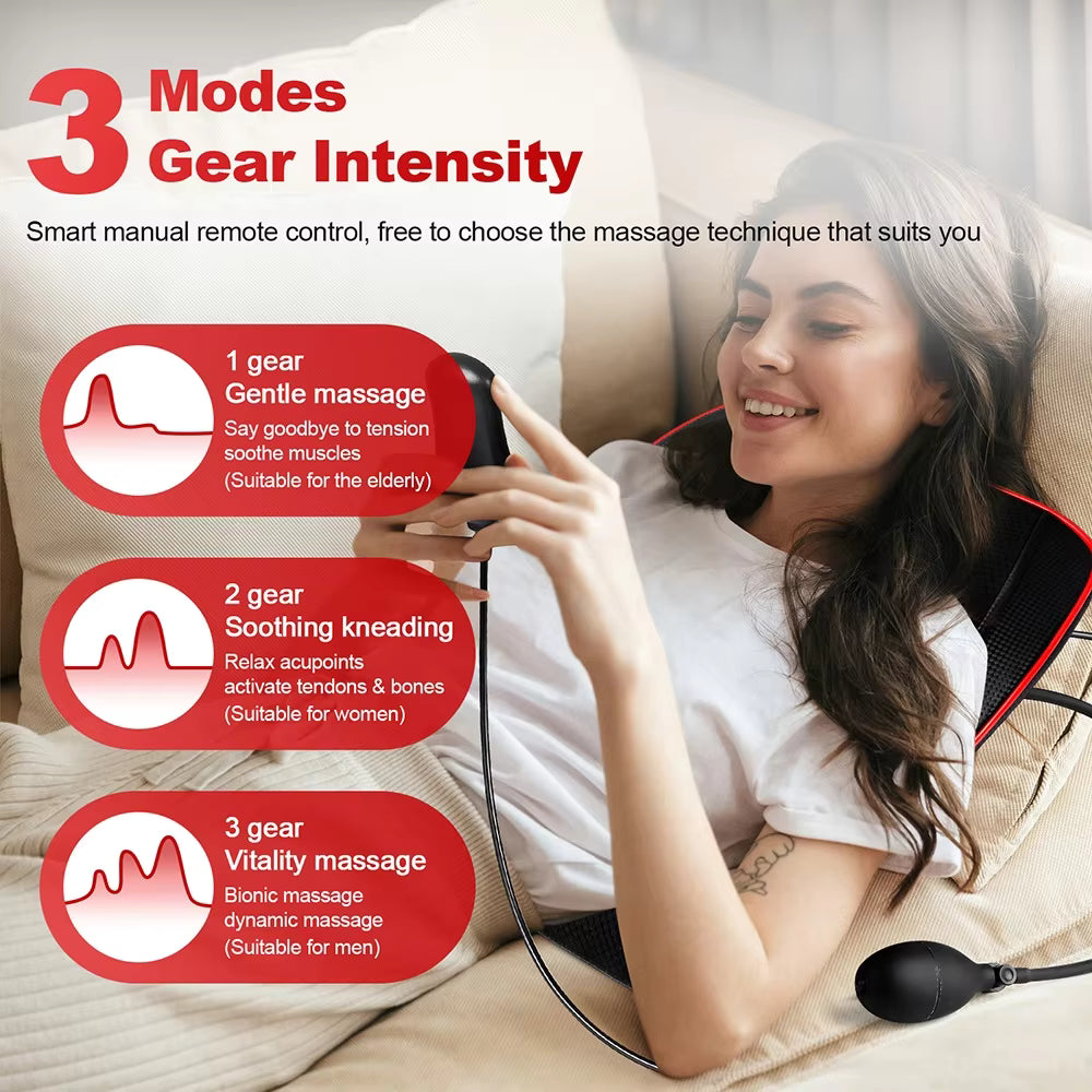 Airbag Neck & Back Massage Pillow – Kneading Lumbar Support Cushion for Chair & Car