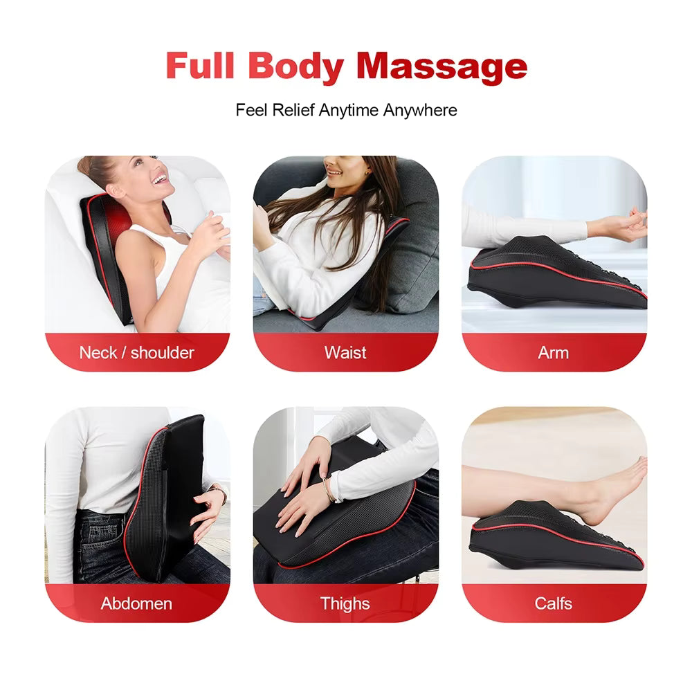 Airbag Neck & Back Massage Pillow – Kneading Lumbar Support Cushion for Chair & Car