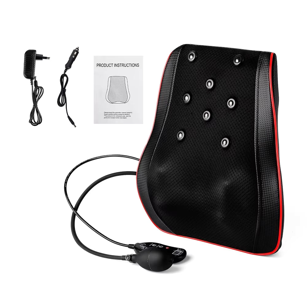 Airbag Neck & Back Massage Pillow – Kneading Lumbar Support Cushion for Chair & Car