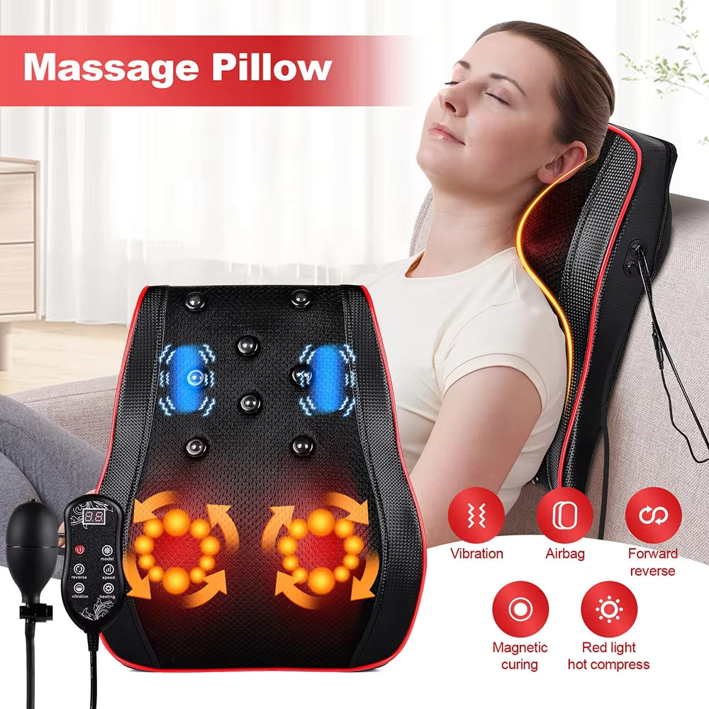 Airbag Neck & Back Massage Pillow – Kneading Lumbar Support Cushion for Chair & Car