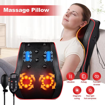 Airbag Neck & Back Massage Pillow – Kneading Lumbar Support Cushion for Chair & Car