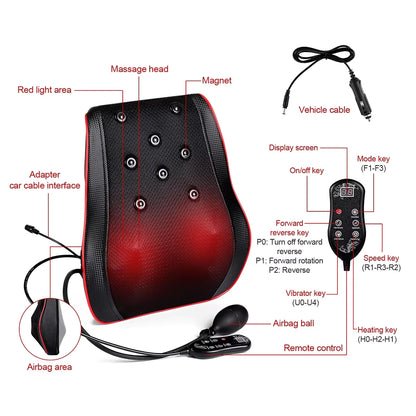 Airbag Neck & Back Massage Pillow – Kneading Lumbar Support Cushion for Chair & Car